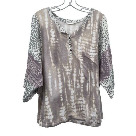 Bucketlist Mixed Print Pullover Top 3/4 Wide Sleeve Womens Size Small - Picture 1 of 9